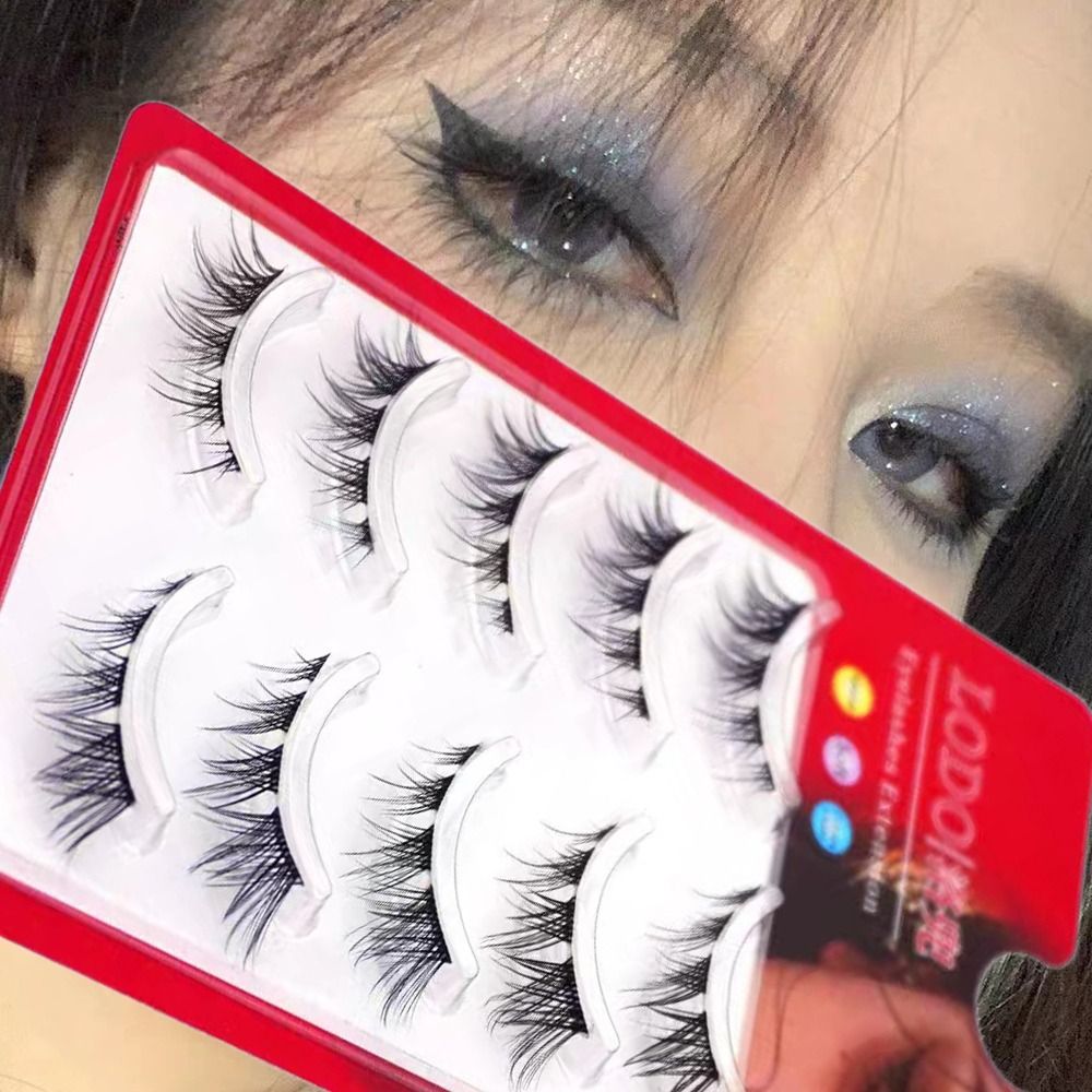 Eyelash Extension Fox Eye - 5 Pairs Fake Eyelashes Curled Natural