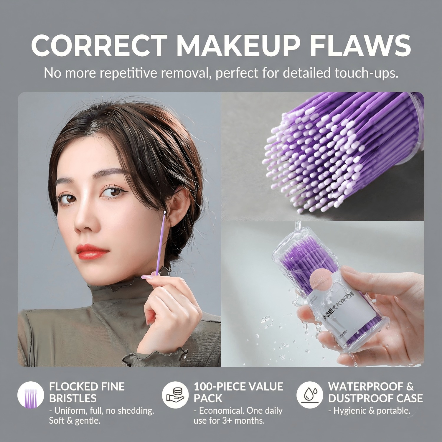 Eyelash Extension Eyelash - 100Pcs Purple Micro Brushes Pointed Cotton