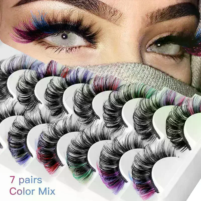 7 Pairs Colorful False Eyelash - Eyelash Extension Russian avaliação e preço