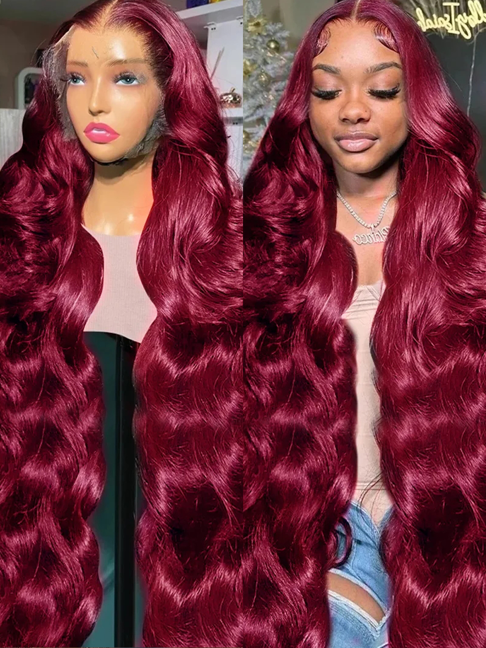 99j Burgundy Lace Front Human  - Eyelash Extension Natural Look avaliação e preço