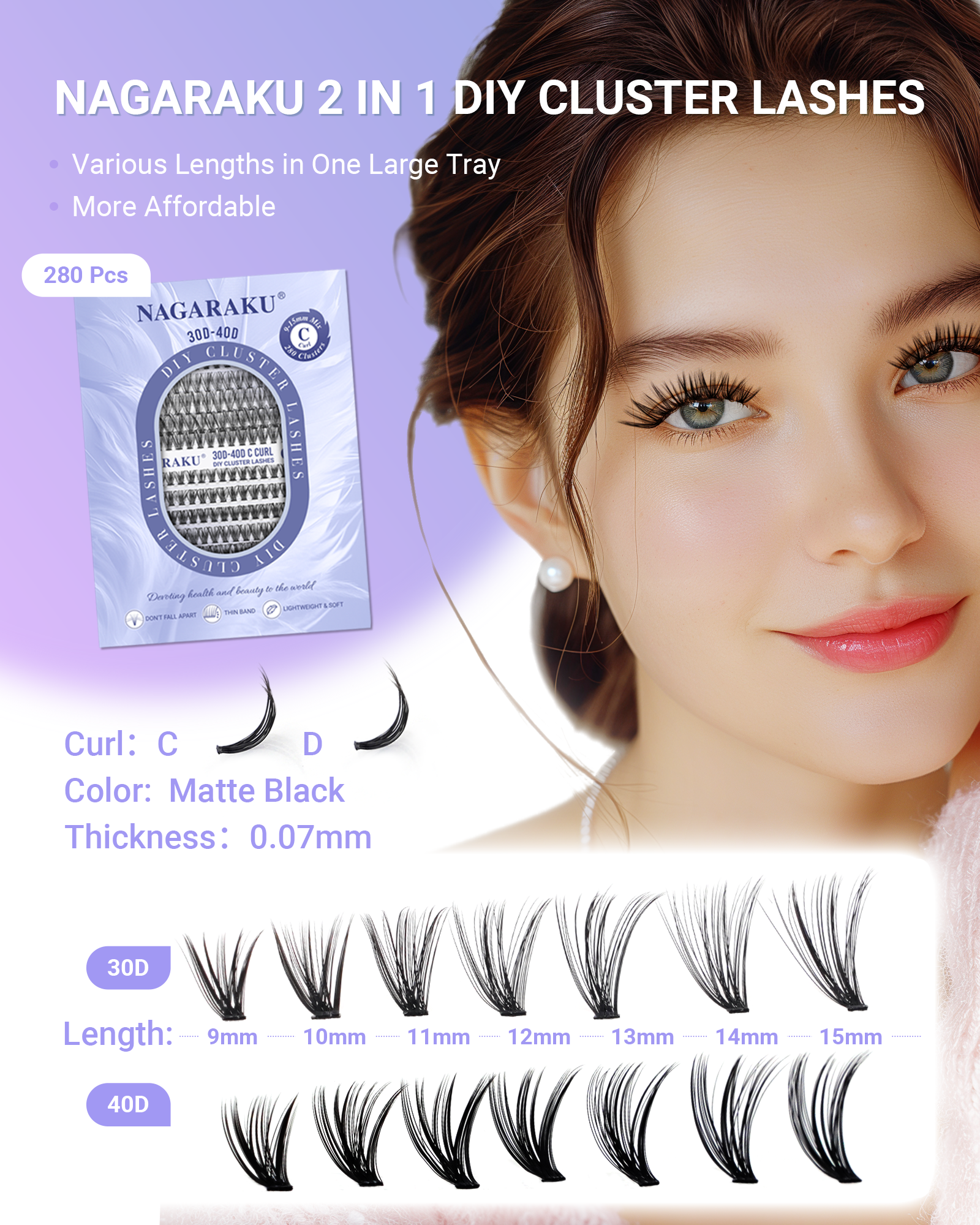 NAGARAKU 30P 40P Cluster False - Eyelash Extension No 9 avaliação e preço
